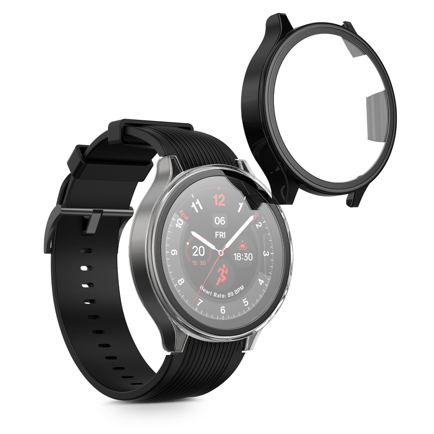 kwmobile Glass Case for OnePlus Watch 2 / OPPO Watch X Protective Cover Full-Body Fitness Tracker Case Set