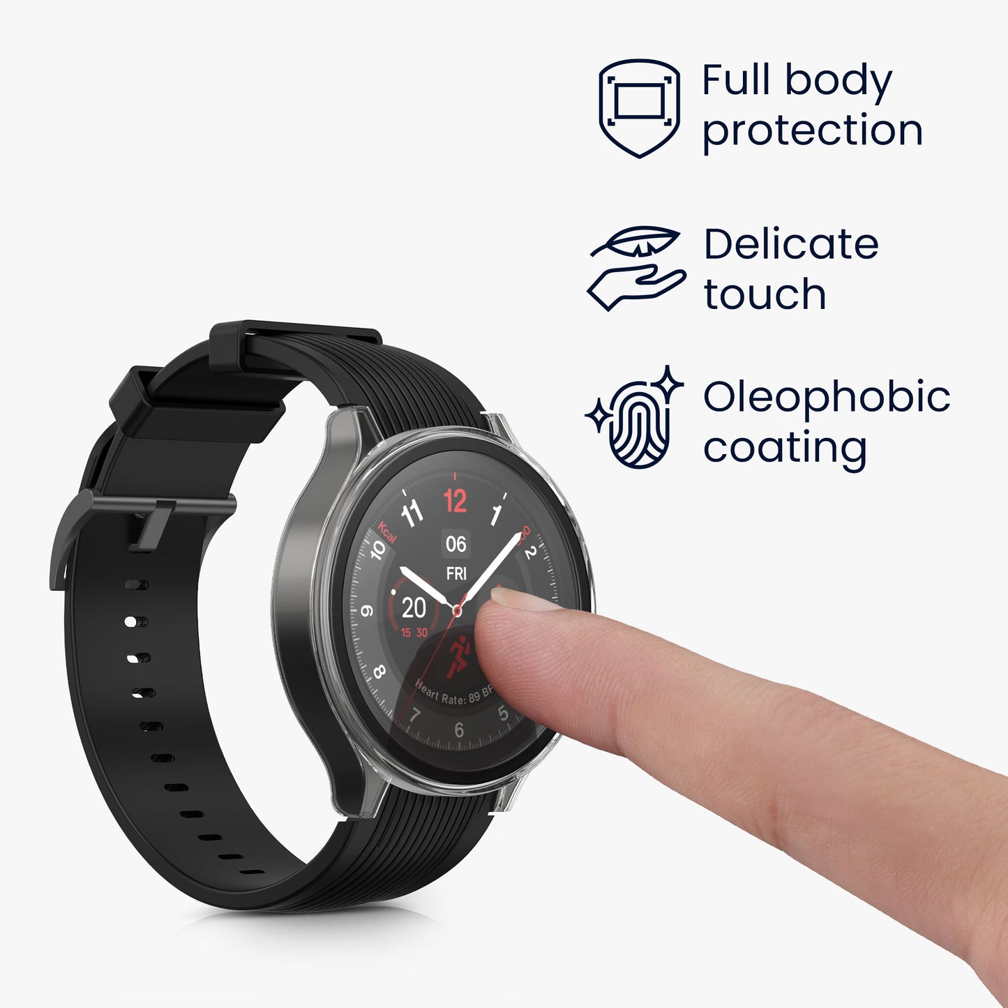 kwmobile Glass Case for OnePlus Watch 2 / OPPO Watch X Protective Cover Full-Body Fitness Tracker Case Set