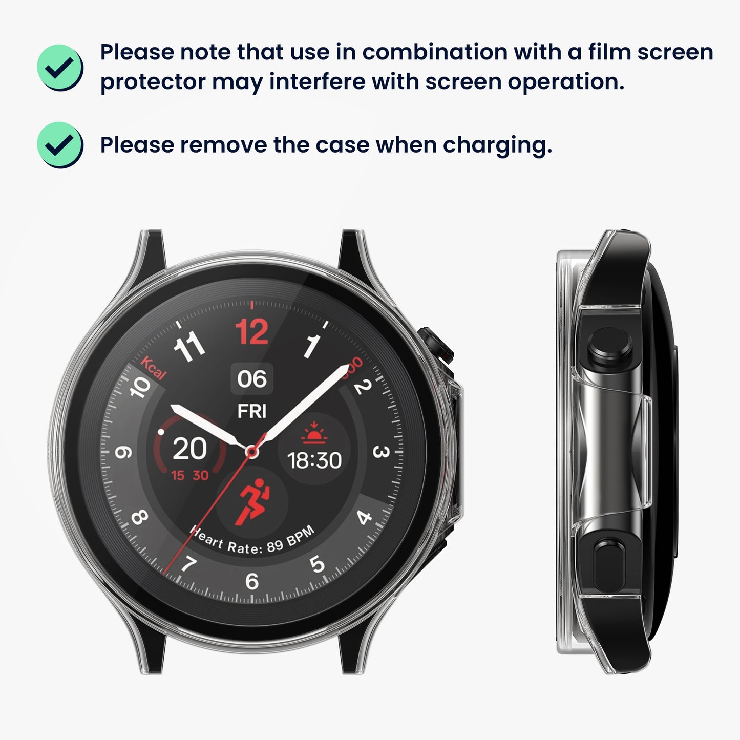kwmobile Glass Case for OnePlus Watch 2 / OPPO Watch X Protective Cover Full-Body Fitness Tracker Case Set