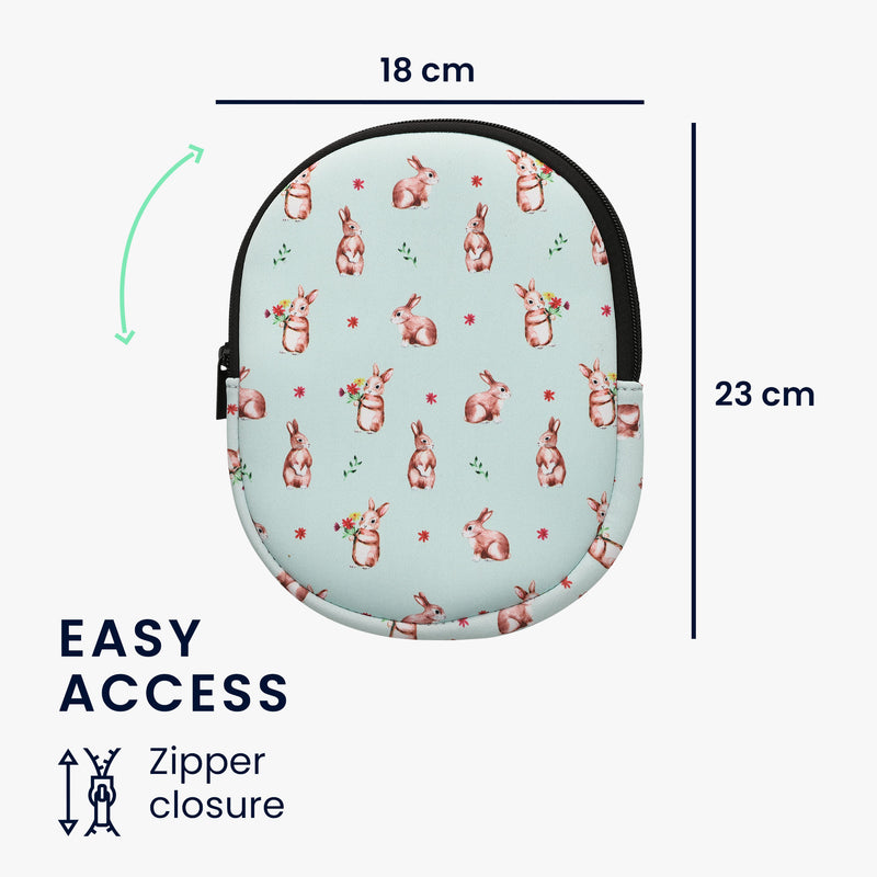 kwmobile Case Compatible with Sony WH-CH520 / WH-CH510 / MDR-ZX110 Headset Bag Made of Robust Fabric - Rabbits and Flowers