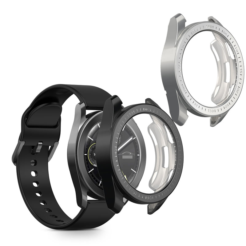 kwmobile 2x Schutzhülle kompatibel mit Xiaomi Watch S3 Hülle - Fullbody Cover Set aus Silikon - Schwarz Silber Schwarz  [dsg03]