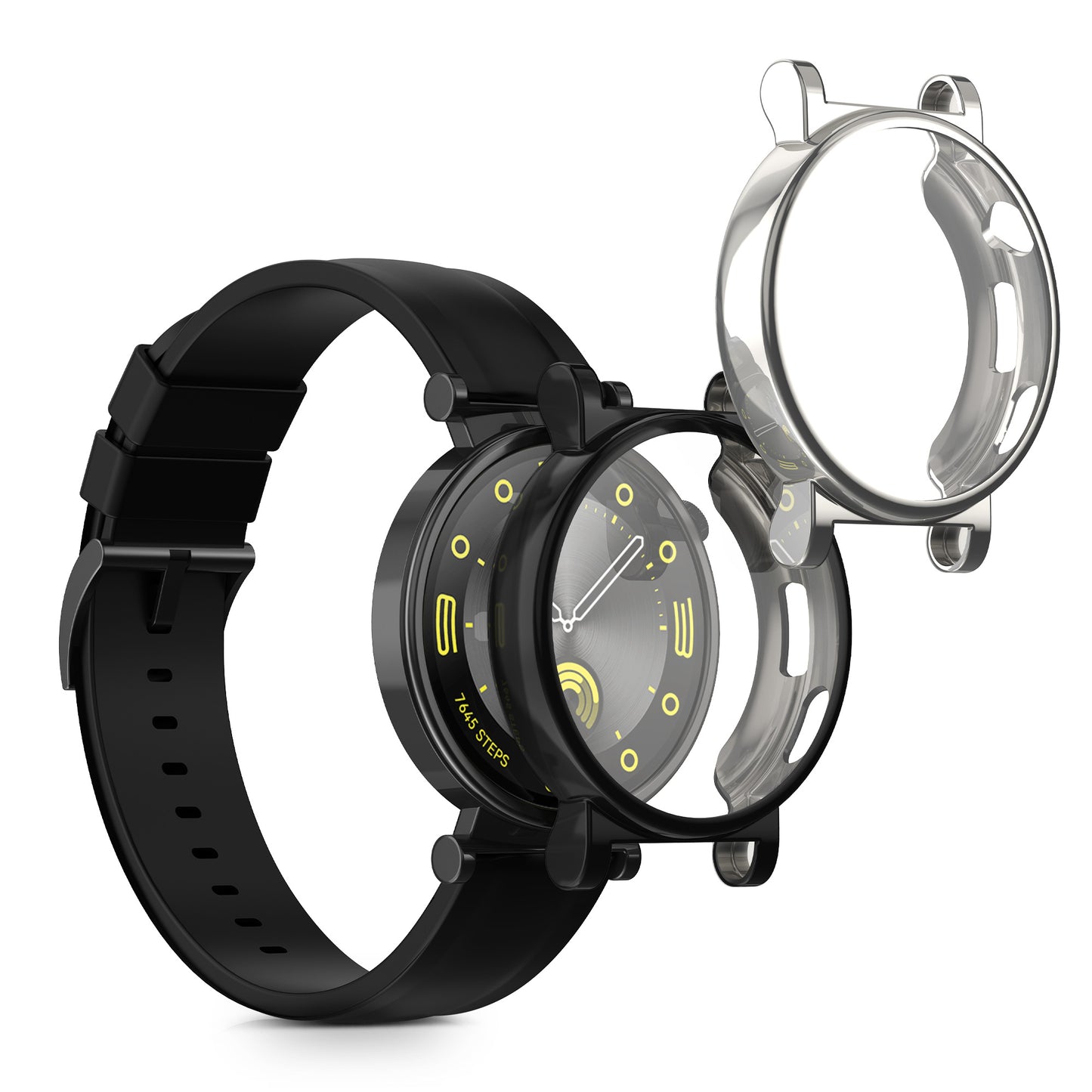 kwmobile 2x Schutzhülle kompatibel mit Huawei Watch GT4 41mm Hülle - Fullbody Cover Set aus Silikon - Schwarz Silber Schwarz  [dsg03]