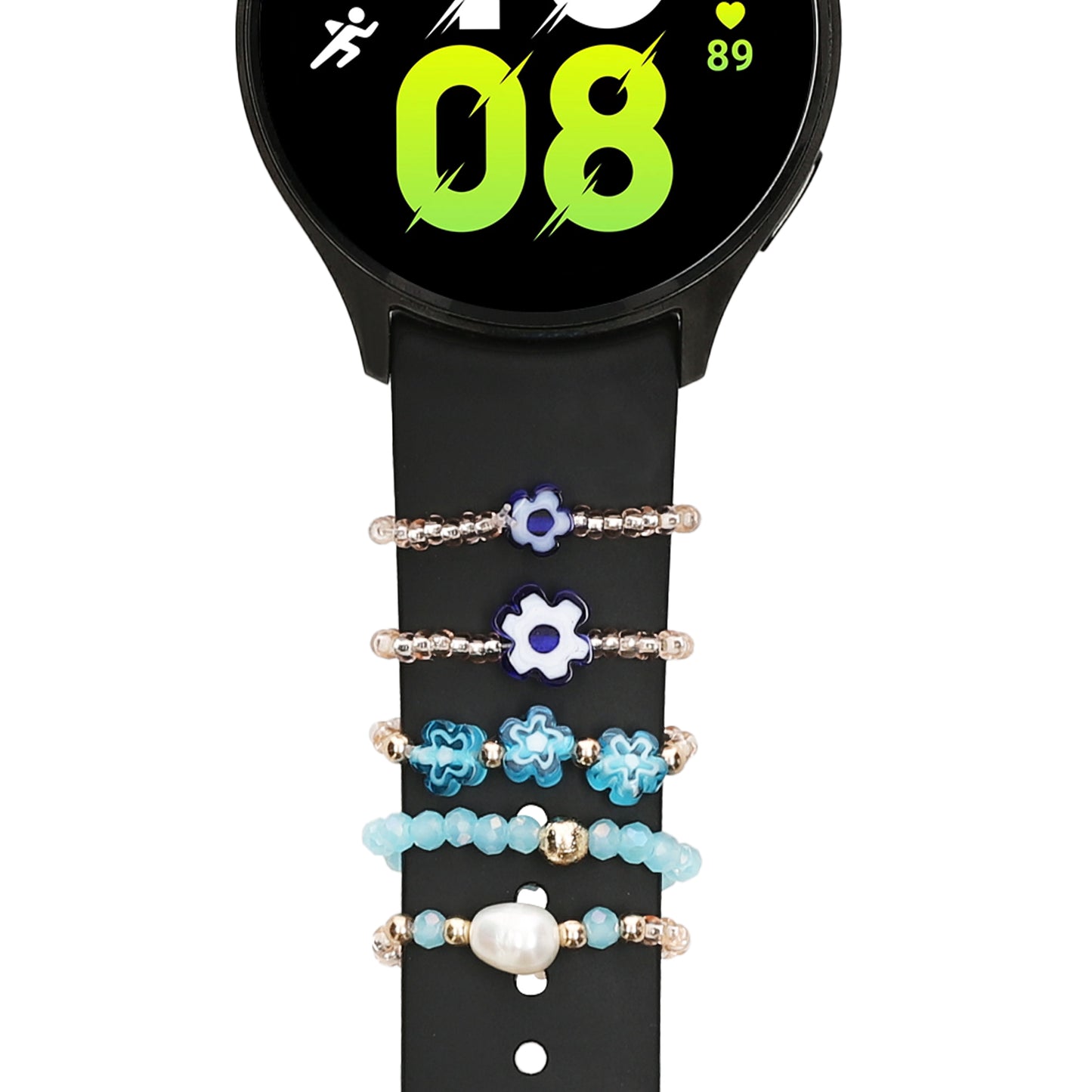 kwmobile 5 Smartwatch Armband Charms kompatibel mit 20 - 22mm Smartwatch Strap (Universal) - Deko Zubehör aus Acryl - Universal Accessoire für Fitnessuhr Bänder - Blau Hellblau Weiß Blau  [dsg01]