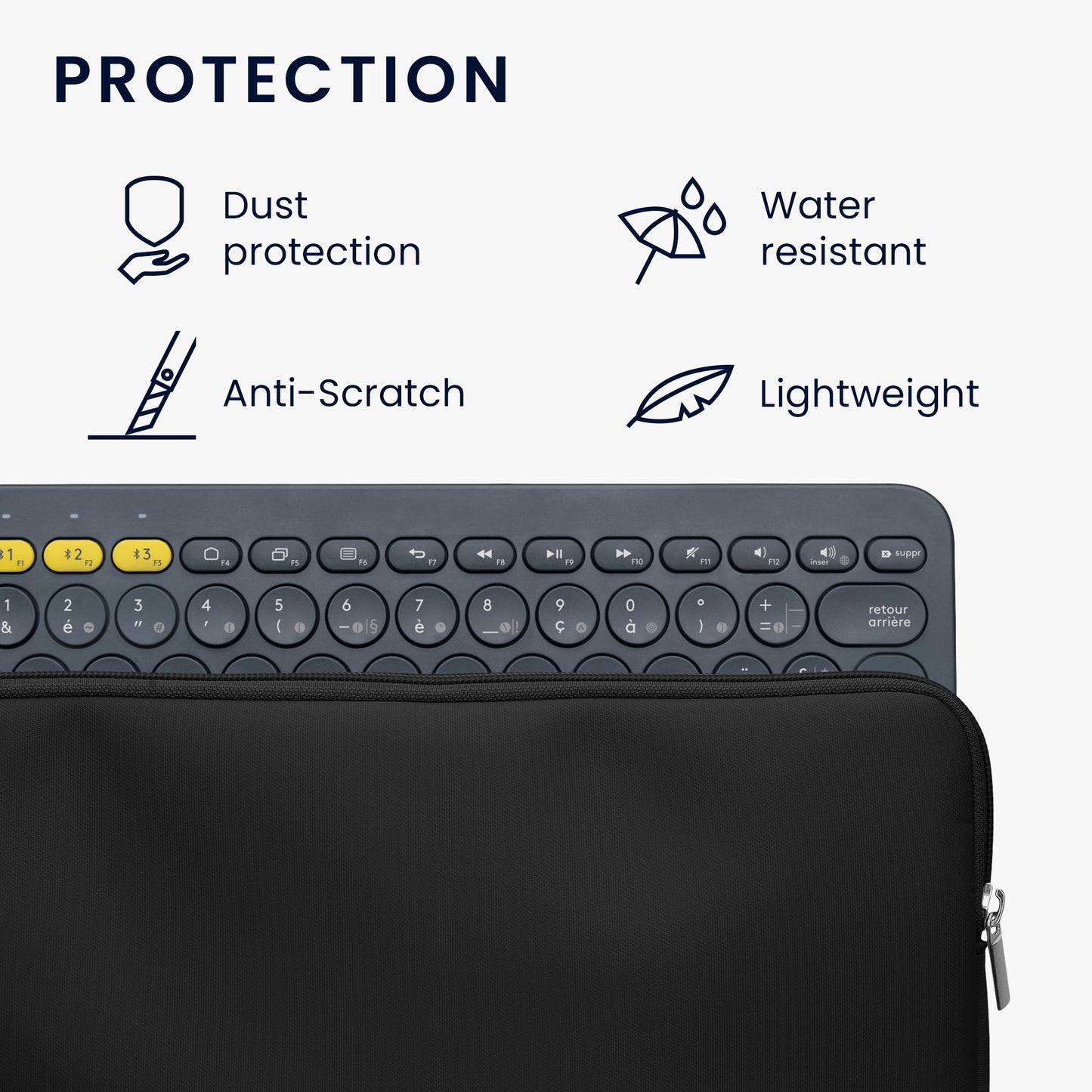 kwmobile Bluetooth Keyboard Cover compatible with Logitech K380 Case - Nylon Protective Cover for Keyboard - Nylon Bag with Zipper - Black
