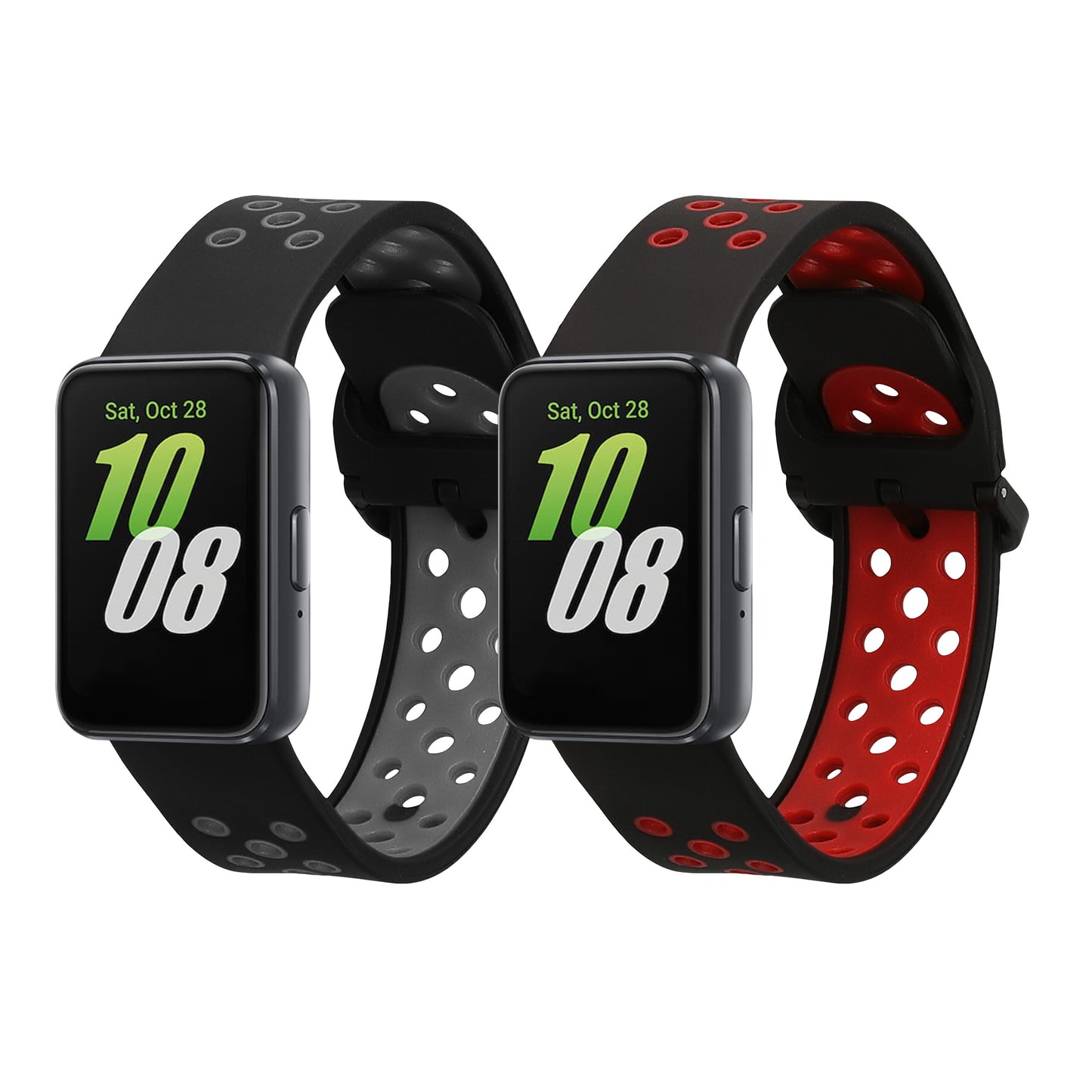 kwmobile 2x Uhrenarmband für Samsung Galaxy Fit 3 Armband - Fitnesstracker Band Set aus TPU Silikon - Ersatzarmband Smartwatch - Schwarz Rot Schwarz Grau Schwarz  [dsg01]