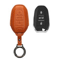 kwmobile Premium Leder Autoschlüssel Schutzhülle kompatibel mit Peugeot Citroen 3-Tasten Smartkey Autoschlüssel (nur Keyless Go) Hülle - Schlüssel Tasche - Braun Braun  [dsg01]