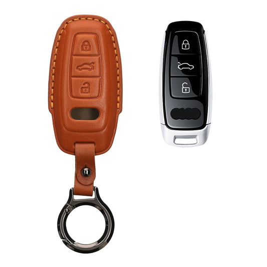 kwmobile Premium Leder Autoschlüssel Schutzhülle kompatibel mit Audi A6 A7 A8 Q7 Q8 3-Tasten Autoschlüssel Keyless Hülle - Schlüssel Tasche - Braun Braun  [dsg01]