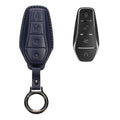 kwmobile Premium Leder Autoschlüssel Schutzhülle kompatibel mit BYD Atto 3 / Sealion / Han / Tang / Dolphin / Seal Hülle - Schlüssel Tasche - Dunkelblau Dunkelblau  