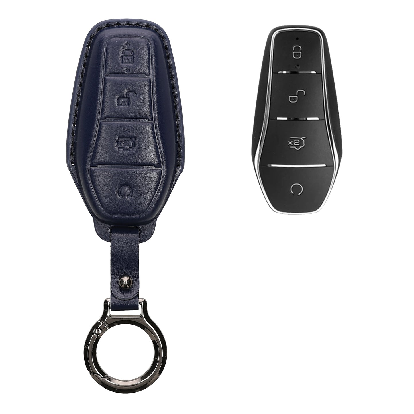 kwmobile Premium Leder Autoschlüssel Schutzhülle kompatibel mit BYD Atto 3 / Sealion / Han / Tang / Dolphin / Seal Hülle - Schlüssel Tasche - Dunkelblau Dunkelblau  
