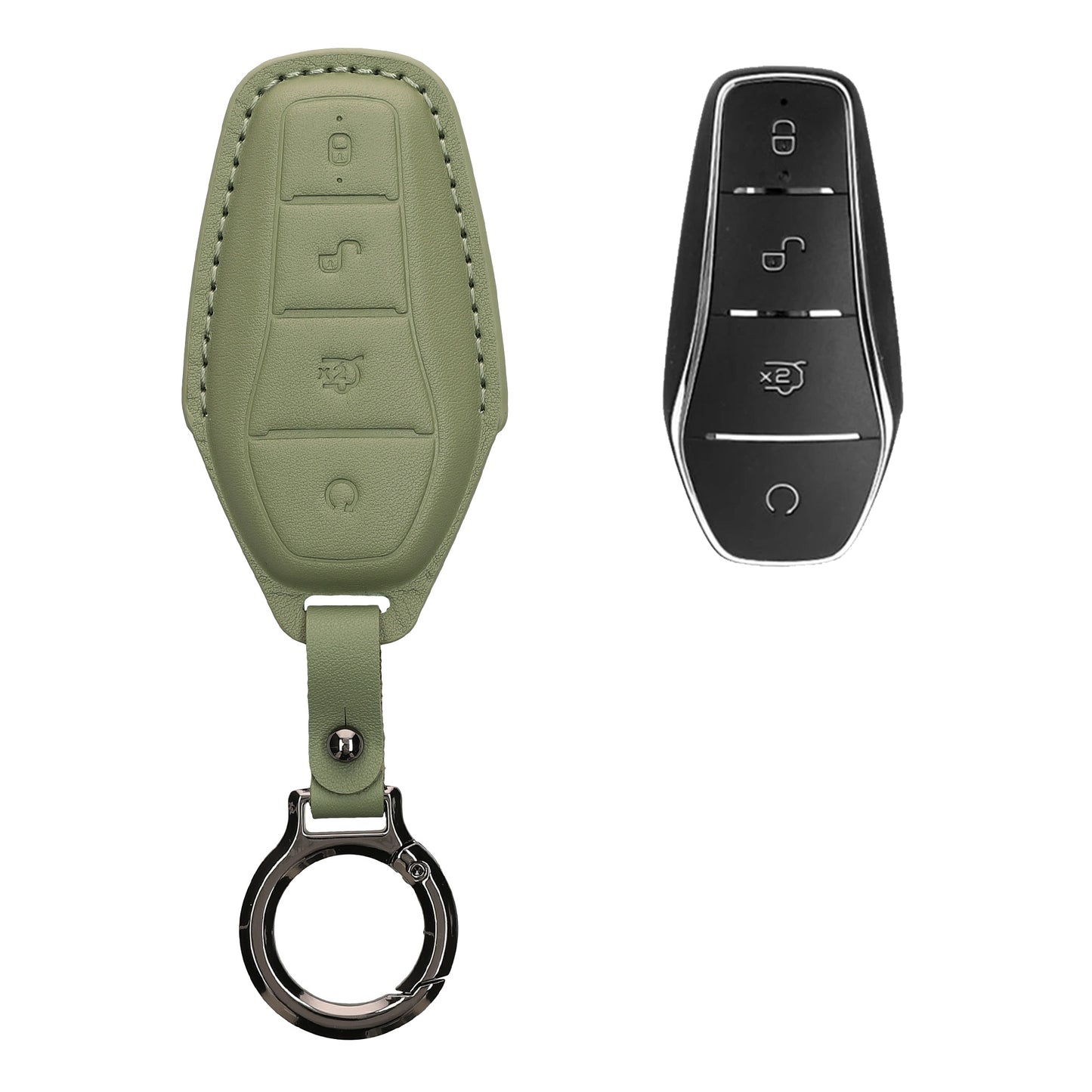 kwmobile Premium Leder Autoschlüssel Schutzhülle kompatibel mit BYD Atto 3 / Sealion / Han / Tang / Dolphin / Seal Hülle - Schlüssel Tasche - Graugrün Graugrün  