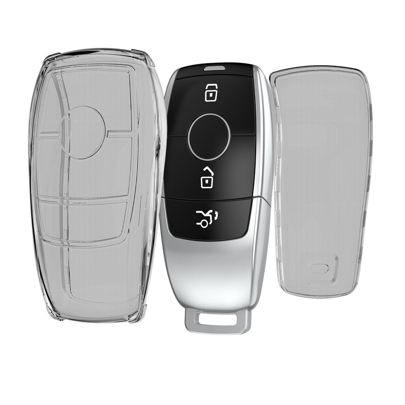 kwmobile Autoschlüssel Hülle kompatibel mit Mercedes Benz Smart Key Autoschlüssel (nur Keyless) - Schlüsselhülle Silikon Cover - Schwarz Transparent Schwarz  