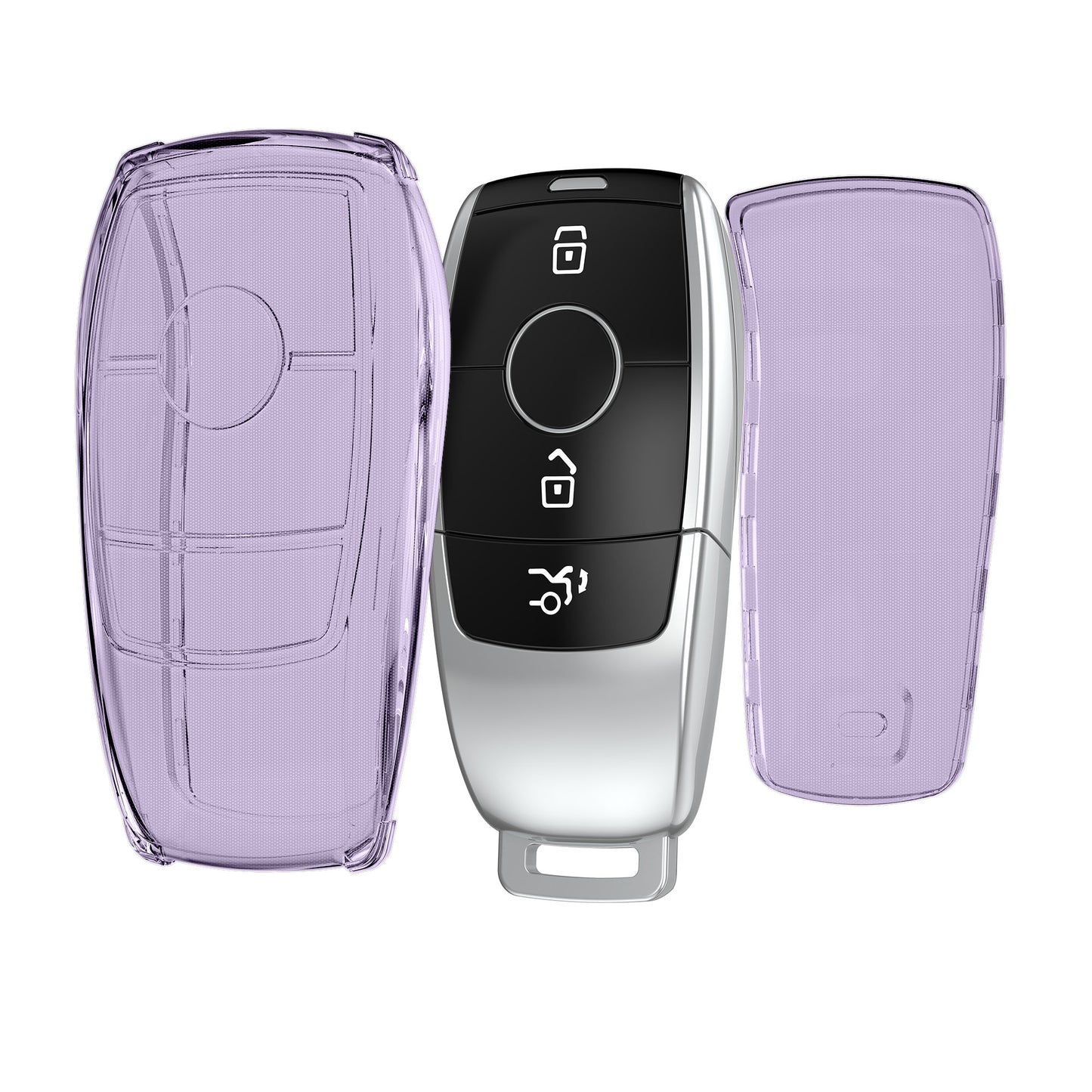 kwmobile Autoschlüssel Hülle kompatibel mit Mercedes Benz Smart Key Autoschlüssel (nur Keyless) - Schlüsselhülle Silikon Cover - Violett Transparent Violett  [dsg04]