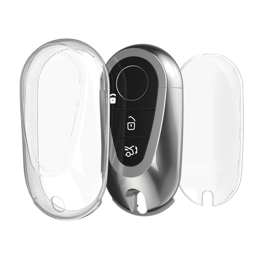 kwmobile Autoschlüssel Hülle kompatibel mit Mercedes Benz 3-Tasten Smart Autoschlüssel - Schlüsselhülle Silikon Cover - Transparent Transparent  [dsg01]