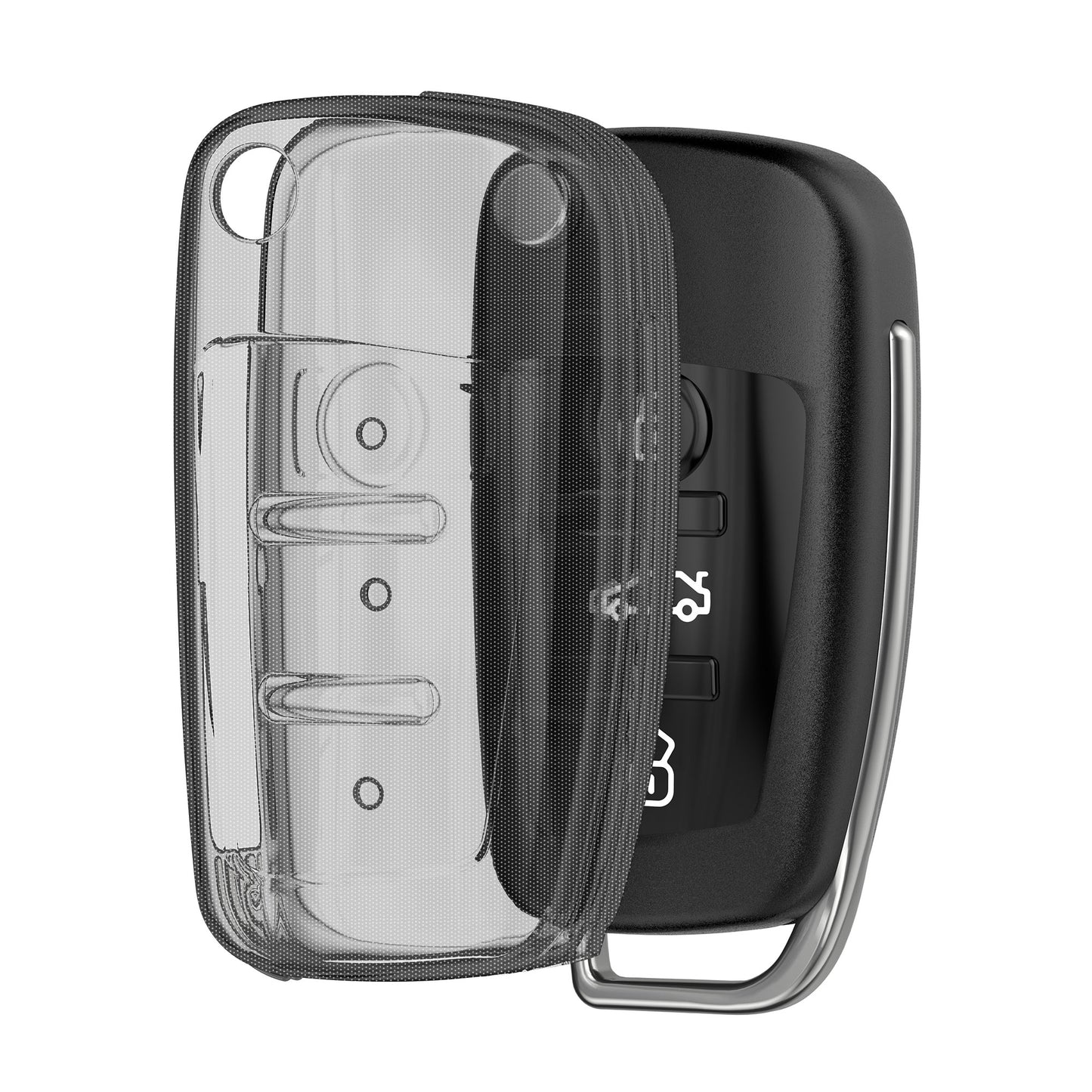 kwmobile Autoschlüssel Hülle kompatibel mit Audi 3-Tasten Klappschlüssel - Schlüsselhülle Silikon Cover - Schwarz Transparent Schwarz  [dsg02]