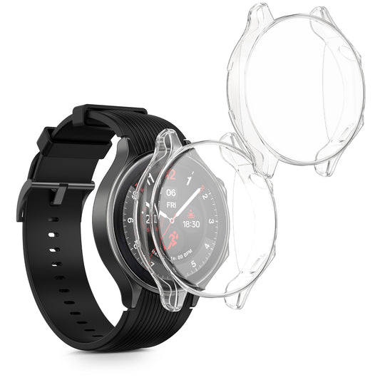 kwmobile 2x Schutzhülle kompatibel mit OnePlus Watch 2 / OPPO Watch X Hülle - Fullbody Cover Set aus Silikon - Transparent Transparent  [dsg01]
