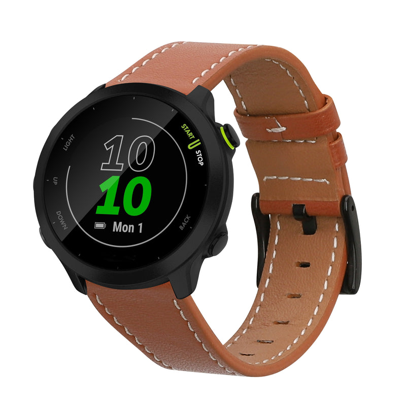kwmobile Armband kompatibel mit Garmin Forerunner 55 - Echtleder Fitnesstracker Sportarmband Band Braun  