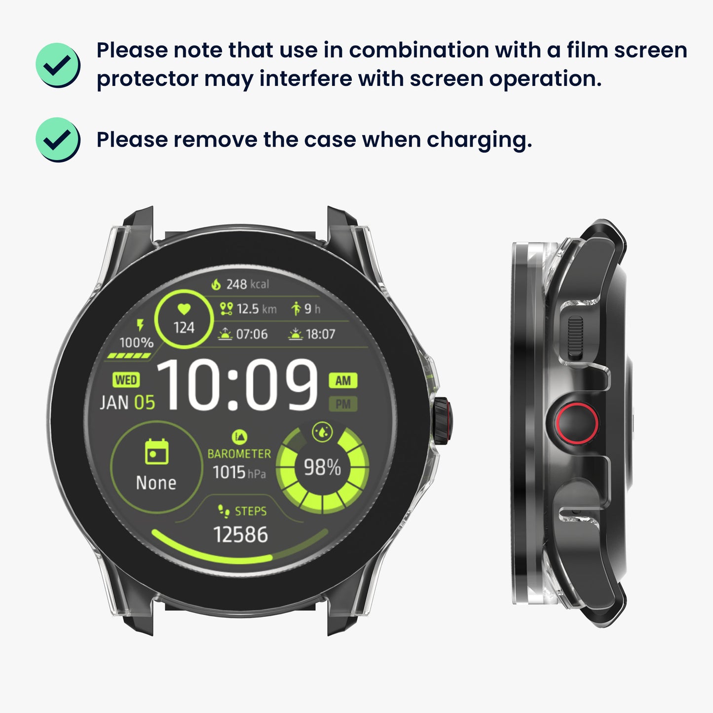 kwmobile Glass Case for Ticwatch Pro 5 Protective Case Full Body Fitness Tracker Case Set