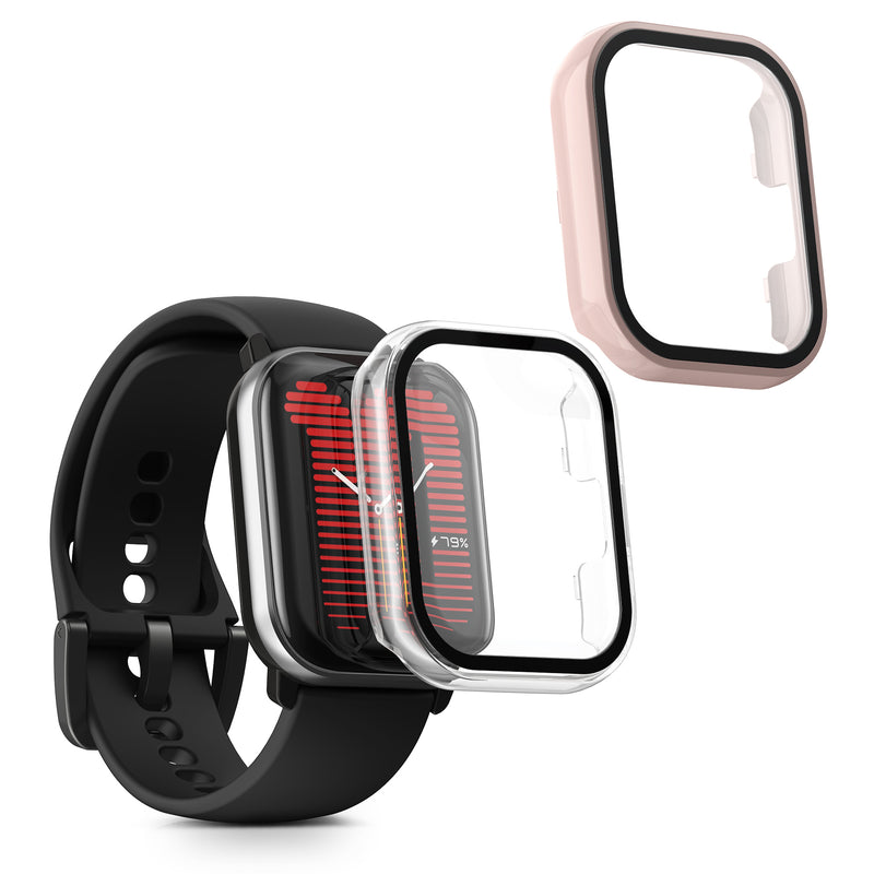kwmobile 2x Cover kompatibel mit Amazfit Active (A2211) Hülle - Fullbody Fitnesstracker Case Set aus Glas - Transparent Altrosa Transparent  [dsg02]