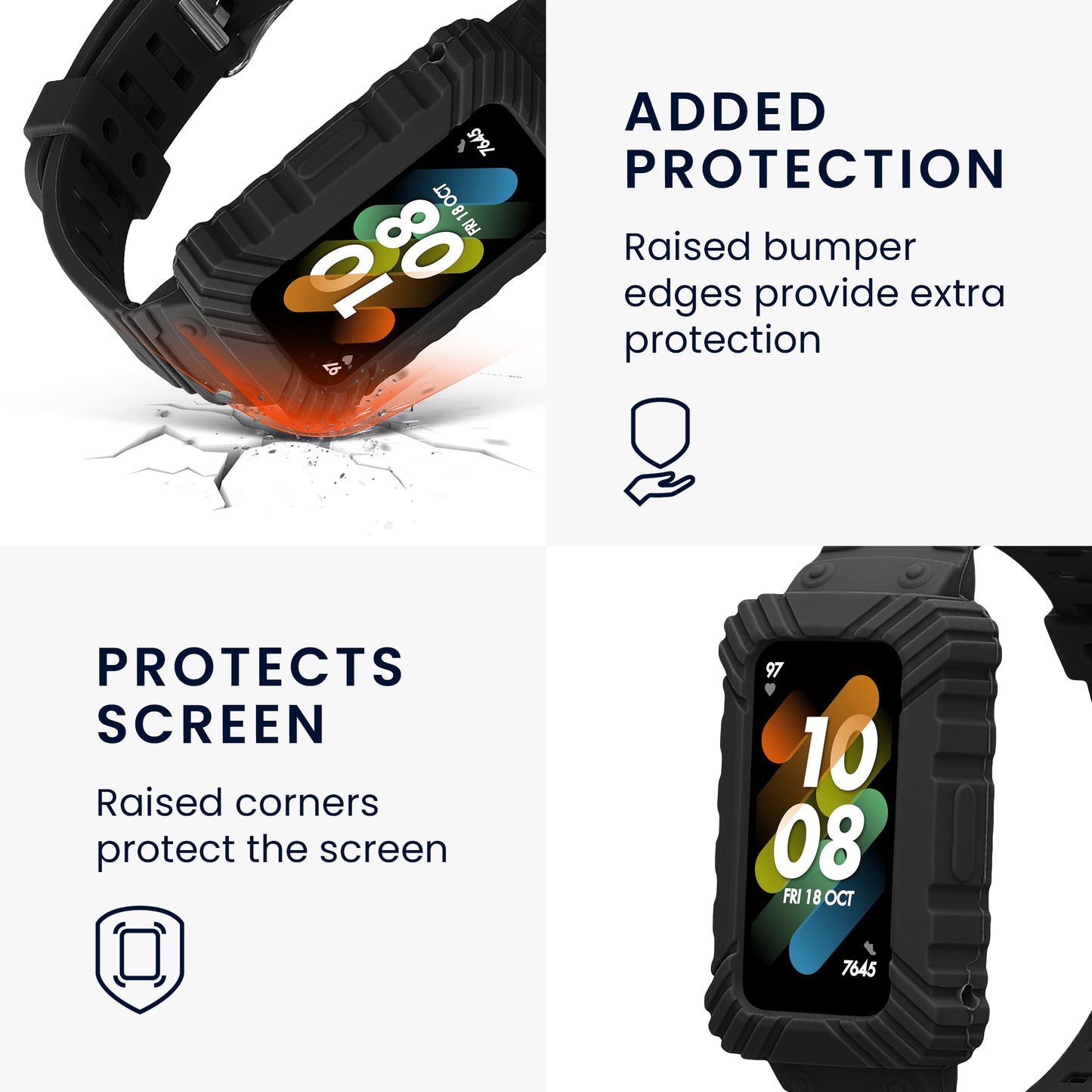 kwmobile Sports Bracelet compatible with Huawei Band 9 / Band 8 7 6 Pro / Honor Band 7 6 with Protective Bumper