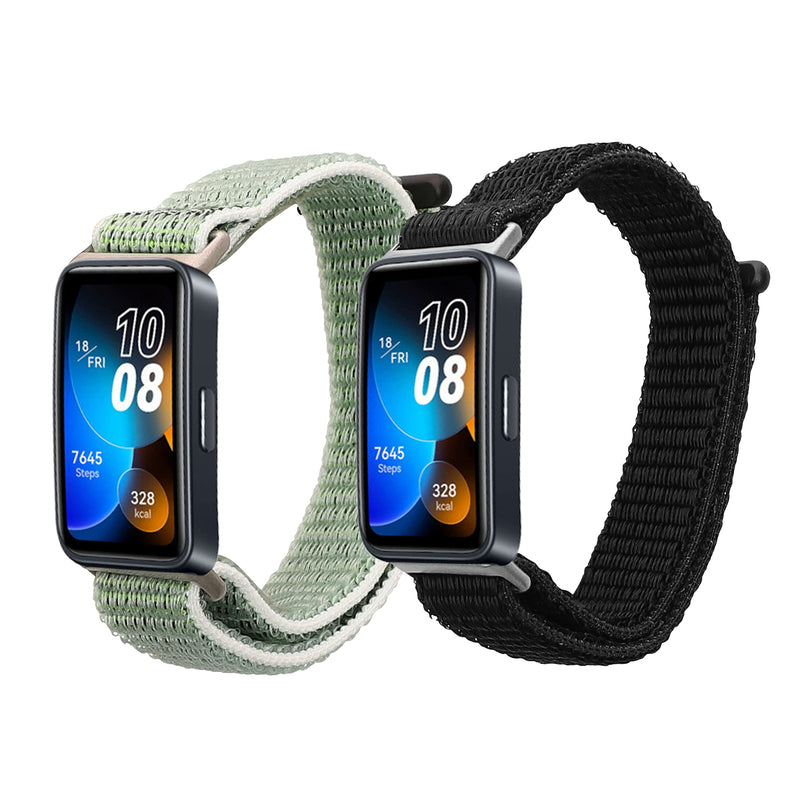 kwmobile 2x Uhrenarmband für Huawei Band 10 / 9 / 8 Armband - Fitnesstracker Band Set aus Nylon - Ersatzarmband Smartwatch - Schwarz Grün Schwarz  [dsg01]
