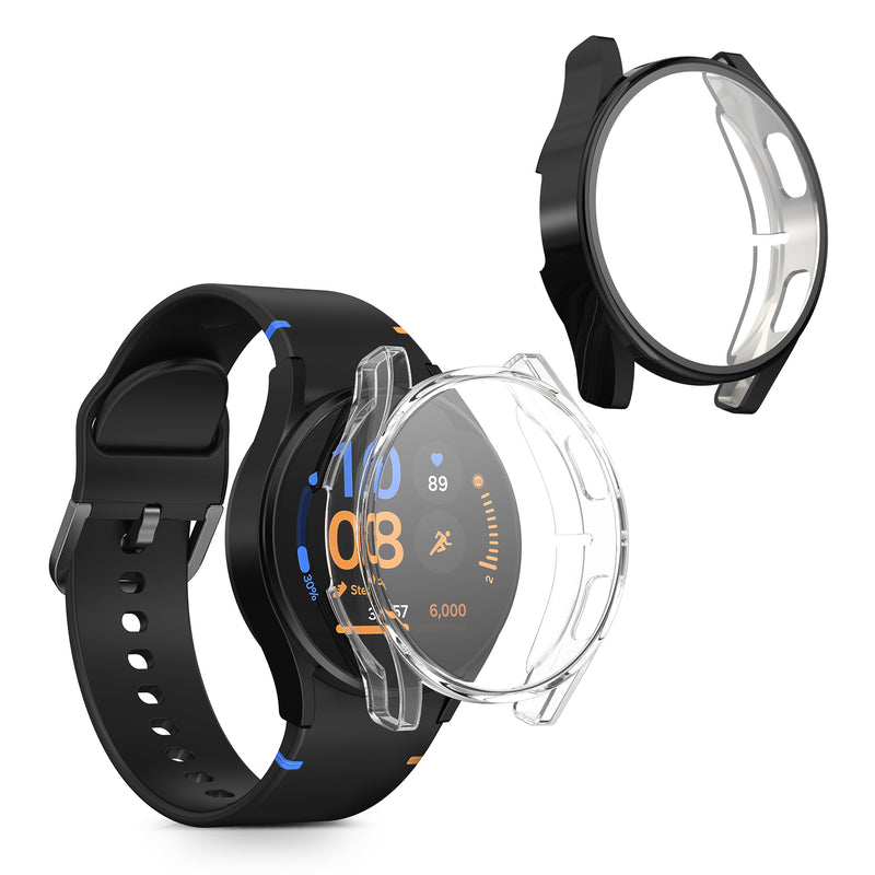 kwmobile 2x Schutzhülle kompatibel mit Samsung Galaxy Watch FE 40mm Hülle - Fullbody Cover Set aus Silikon - Transparent Schwarz Transparent  [dsg02]