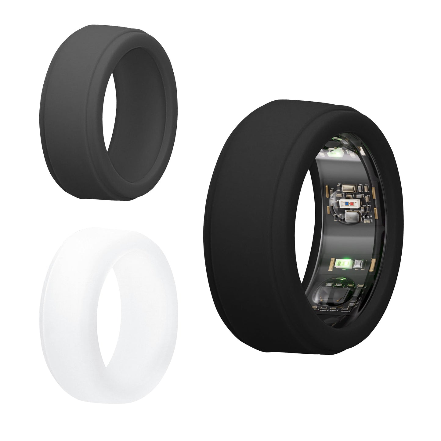 kwmobile 3x Smart Ring Protector kompatibel mit Oura Ring Gen 3 - M size 11 12 13 Hülle - Weiches Silikon Case - Schutzhülle in Schwarz Grau Transparent Schwarz  [dsg01]