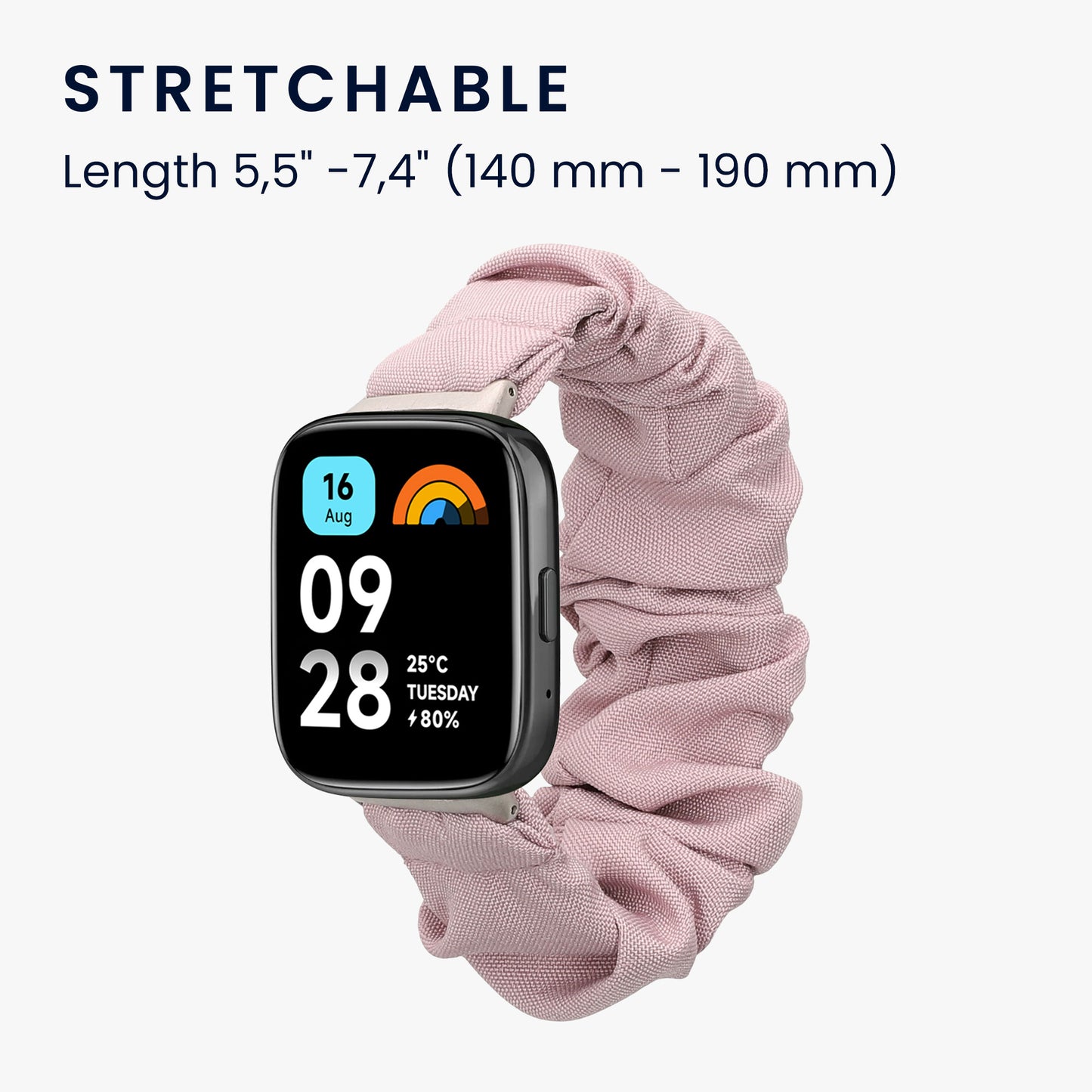 kwmobile Replacement Strap compatible with Xiaomi Redmi Watch 3 Active / Redmi Watch 3 Lite - Smartwatch Scrunchie Hair Tie Design - Inner Dimensions 14 - 19 cm