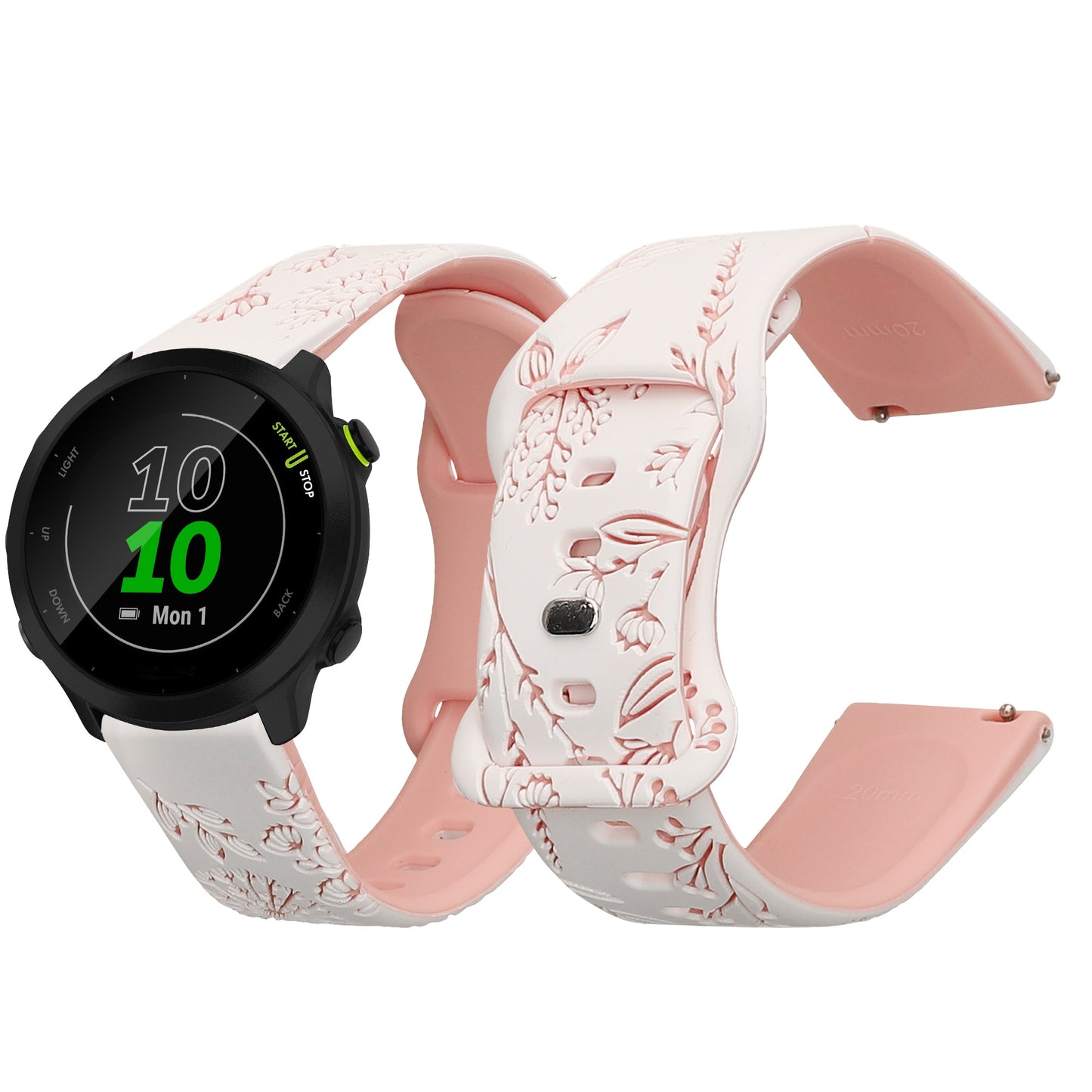 kwmobile Silikon Ersatzarmband kompatibel mit Garmin Forerunner 55 / Forerunner 165 / 245 / 645 / 570 42mm Armband - Silikonarmband mit geprägtem Design - Geprägtes Muster Weiß  [dsg01]