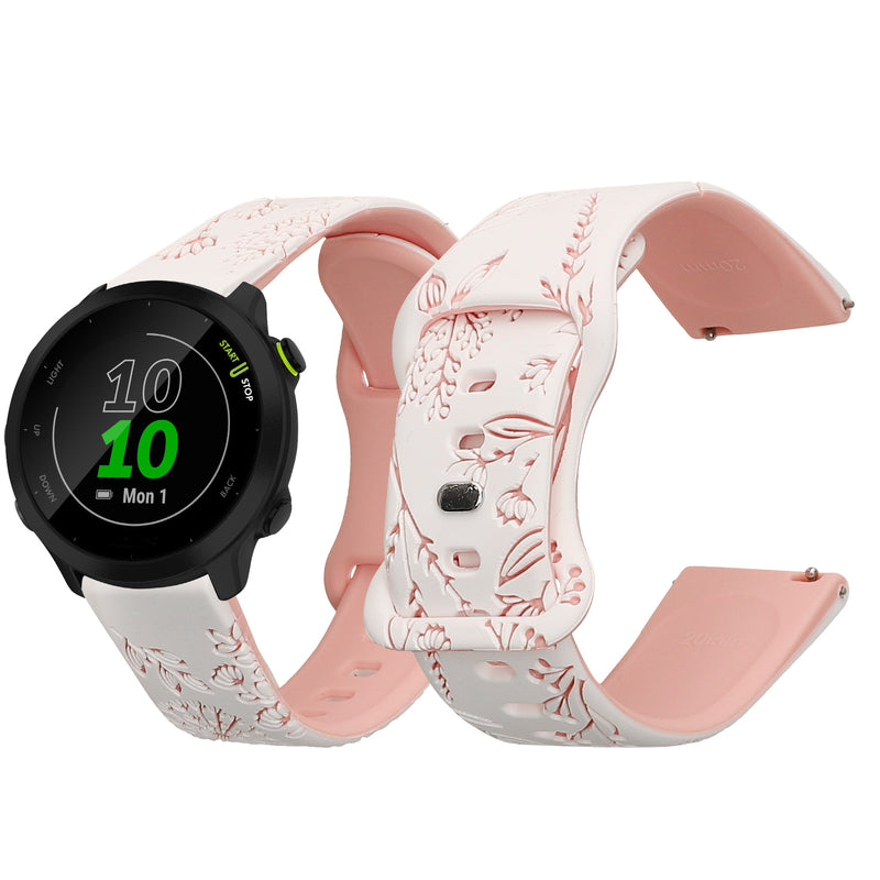 kwmobile Silikon Ersatzarmband kompatibel mit Garmin Forerunner 55 / Forerunner 165 / 245 / 645 / 570 42mm Armband - Silikonarmband mit geprägtem Design - Geprägtes Muster Weiß  [dsg01]