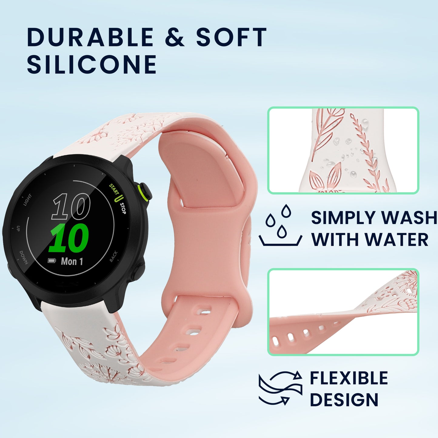 kwmobile Replacement Strap Compatible with Garmin Forerunner 55 / Forerunner 165 / 245 / 645 / 570 42mm Watchband