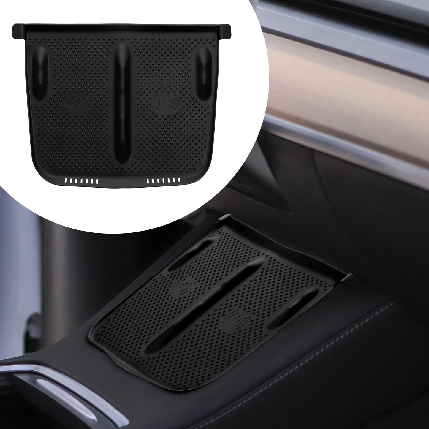 kwmobile Kabellose Ladegerät Panel Schutzabdeckung für Tesla Model Y / Model 3 - Auto Charging Pad Matte - Silikon Cover Handy Pad Schwarz Schwarz  