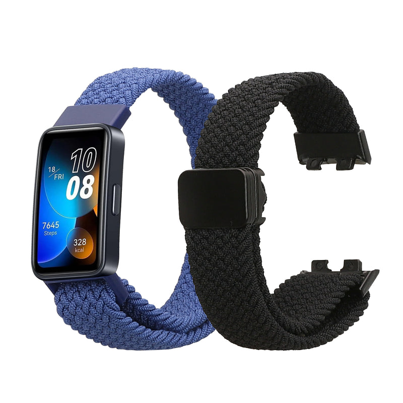kwmobile 2x Ersatzarmband kompatibel mit Huawei Band 10 / 9 / 8 Armband - Nylonarmband Set mit Magnetverschluss - Schwarz Blau Schwarz  [dsg01]
