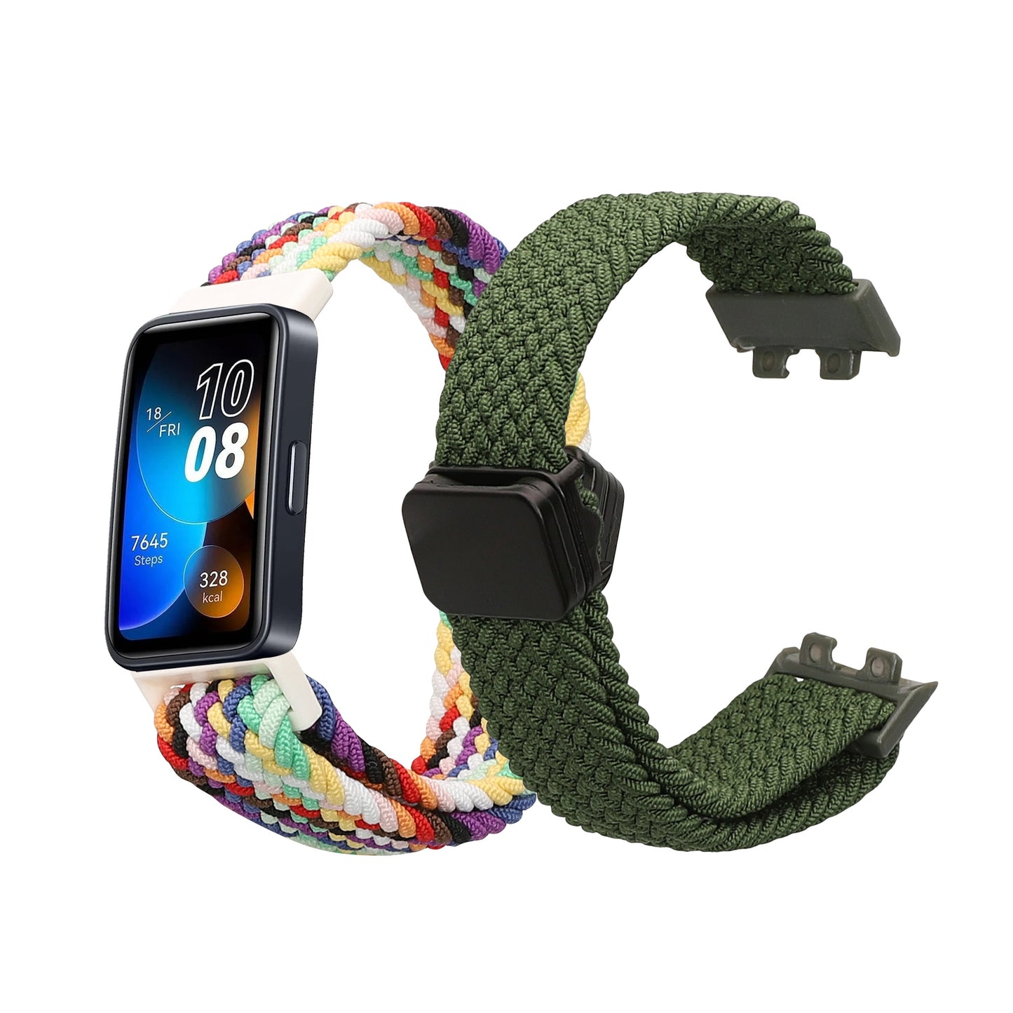 kwmobile 2x Ersatzarmband kompatibel mit Huawei Band 10 / 9 / 8 Armband - Nylonarmband Set mit Magnetverschluss - Dunkelgrün Mehrfarbig Dunkelgrün  [dsg02]