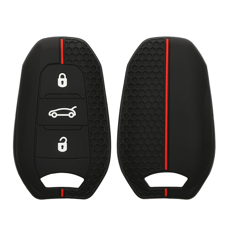 kwmobile Autoschlüssel Schutzhülle kompatibel mit Peugeot Citroen 3-Tasten Smartkey Autoschlüssel (nur Keyless Go) Hülle - Schlüsselhülle aus Silikon - in Schwarz Rot Schwarz  [dsg01]