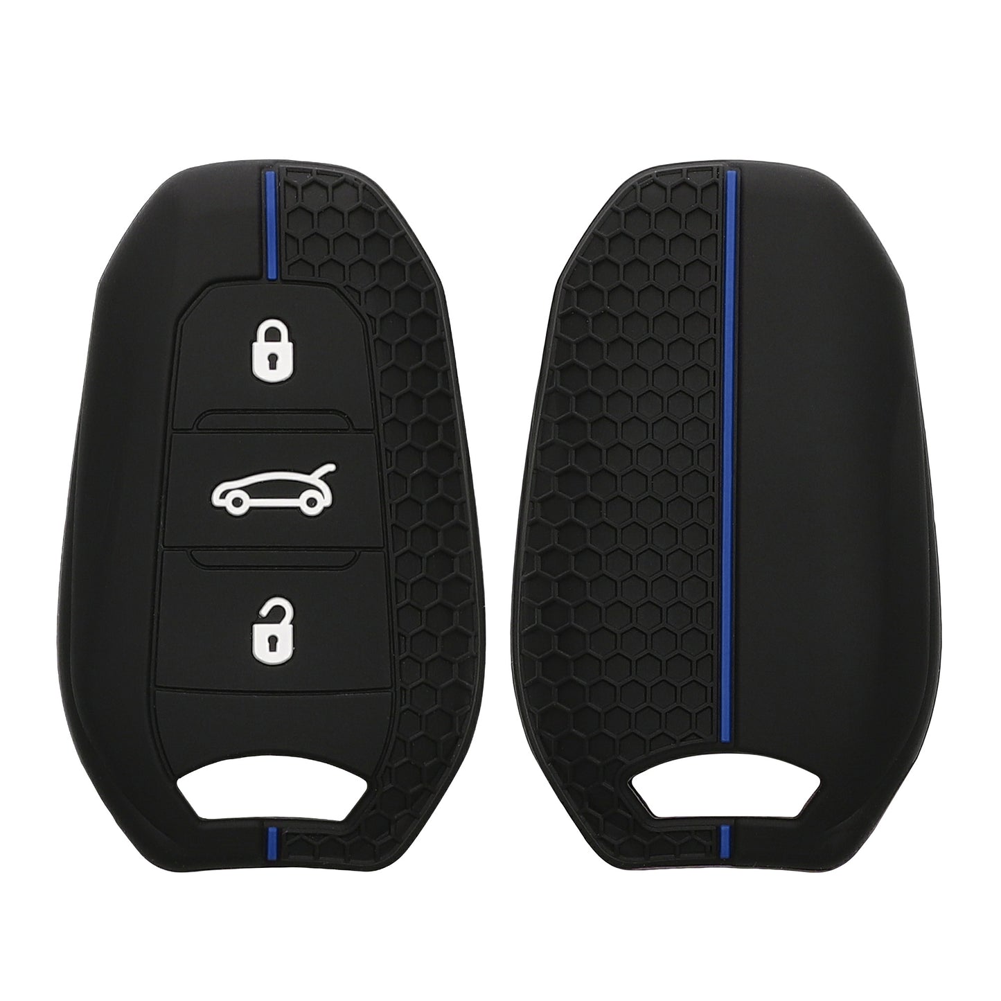 kwmobile Autoschlüssel Schutzhülle kompatibel mit Peugeot Citroen 3-Tasten Smartkey Autoschlüssel (nur Keyless Go) Hülle - Schlüsselhülle aus Silikon - in Schwarz Blau Schwarz  [dsg02]