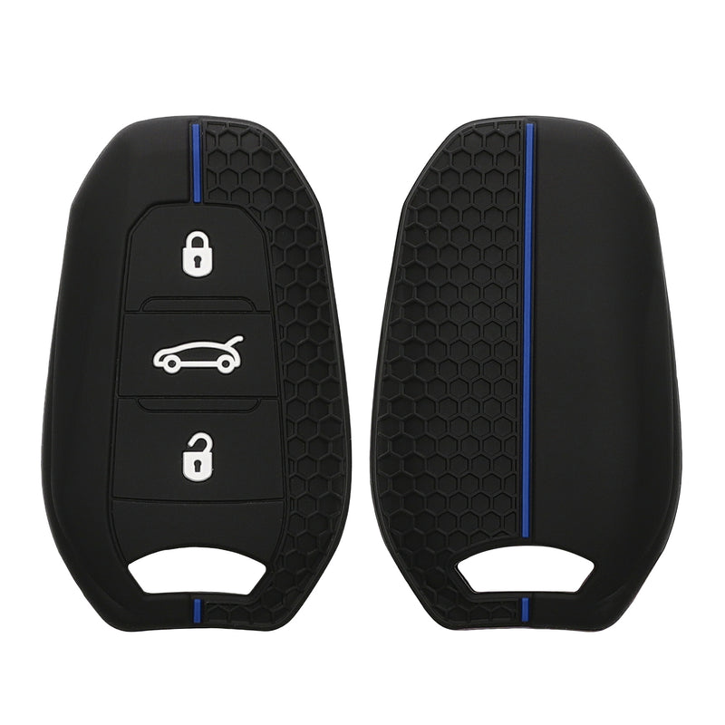 kwmobile Autoschlüssel Schutzhülle kompatibel mit Peugeot Citroen 3-Tasten Smartkey Autoschlüssel (nur Keyless Go) Hülle - Schlüsselhülle aus Silikon - in Schwarz Blau Schwarz  [dsg02]