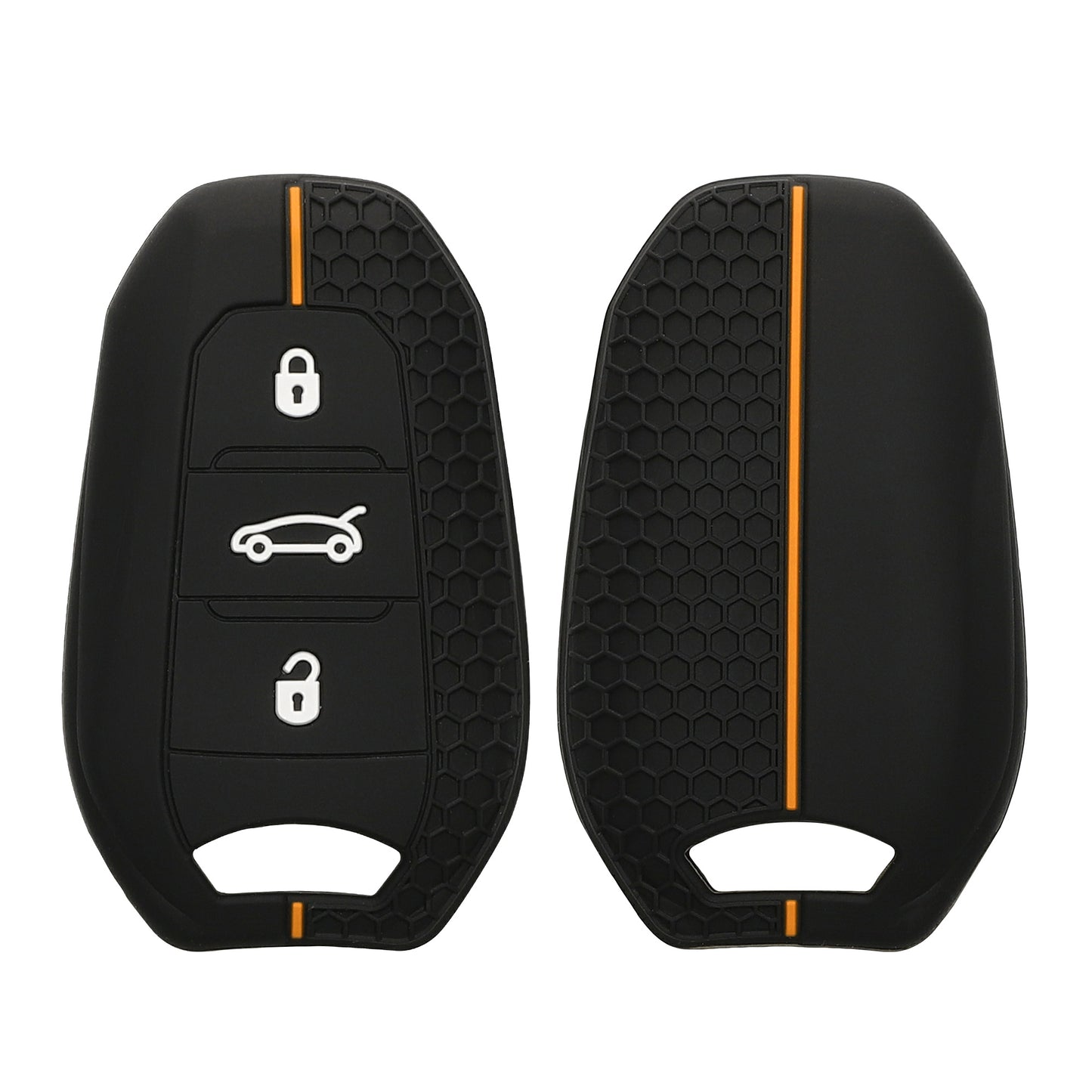 kwmobile Autoschlüssel Schutzhülle kompatibel mit Peugeot Citroen 3-Tasten Smartkey Autoschlüssel (nur Keyless Go) Hülle - Schlüsselhülle aus Silikon - in Schwarz Orange Schwarz  [dsg03]