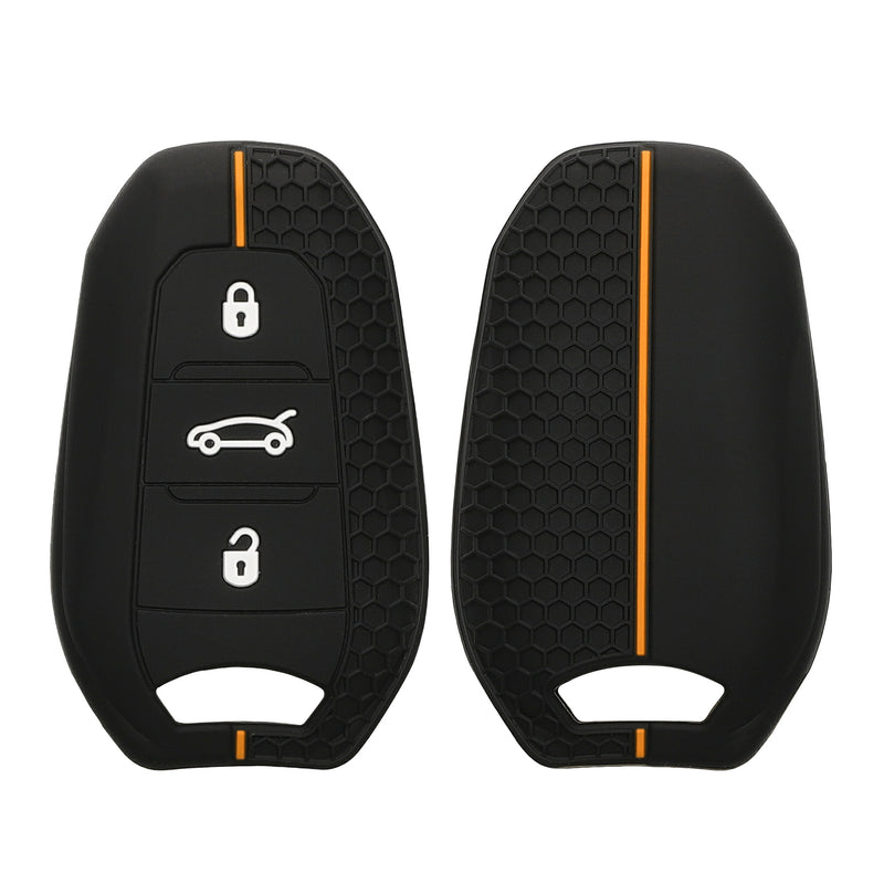 kwmobile Autoschlüssel Schutzhülle kompatibel mit Peugeot Citroen 3-Tasten Smartkey Autoschlüssel (nur Keyless Go) Hülle - Schlüsselhülle aus Silikon - in Schwarz Orange Schwarz  [dsg03]