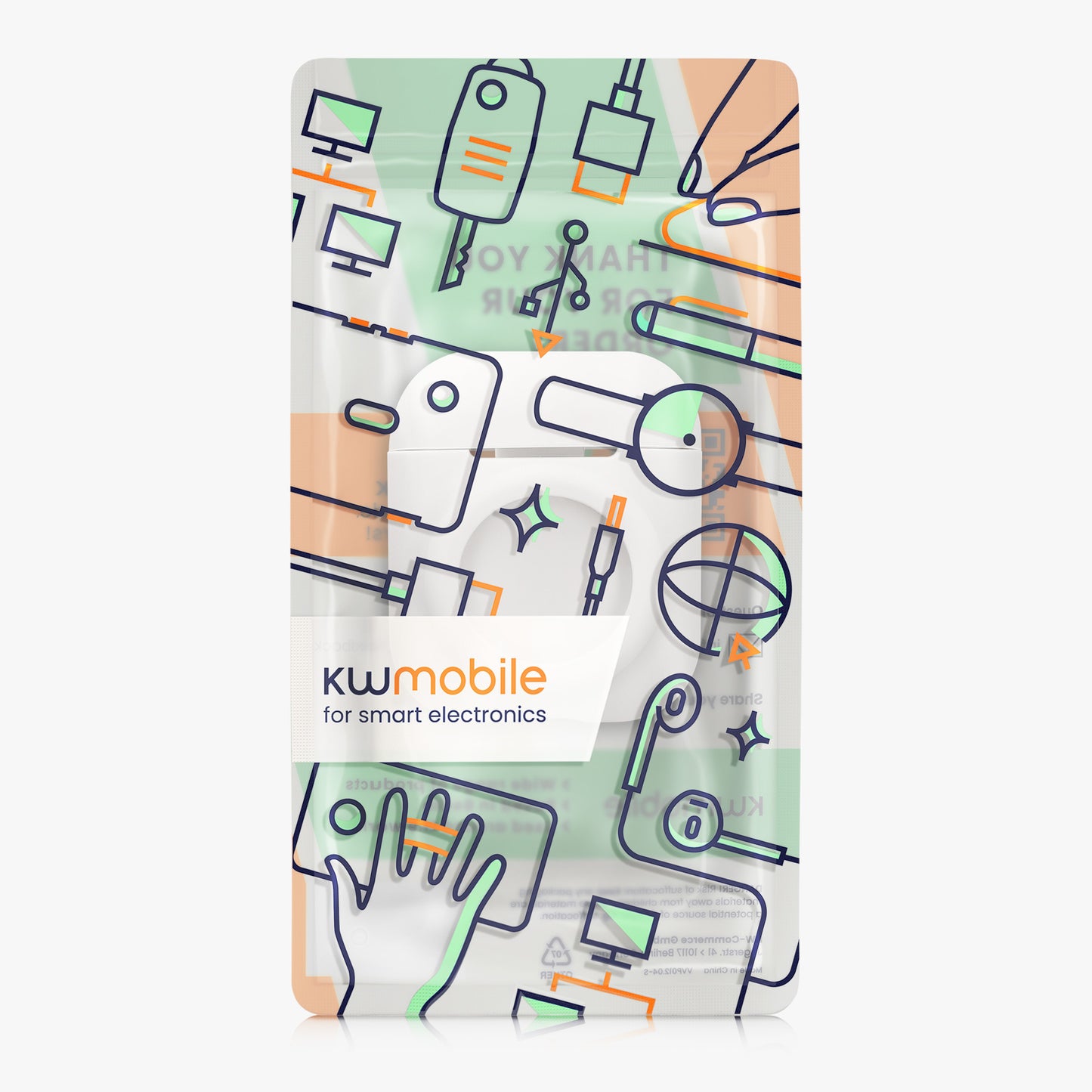 kwmobile 2-in1 Case Compatible with Apple Airpods 1 & 2 - Headphone Case Compatible with Airtag - Protective Cover with Carabiner