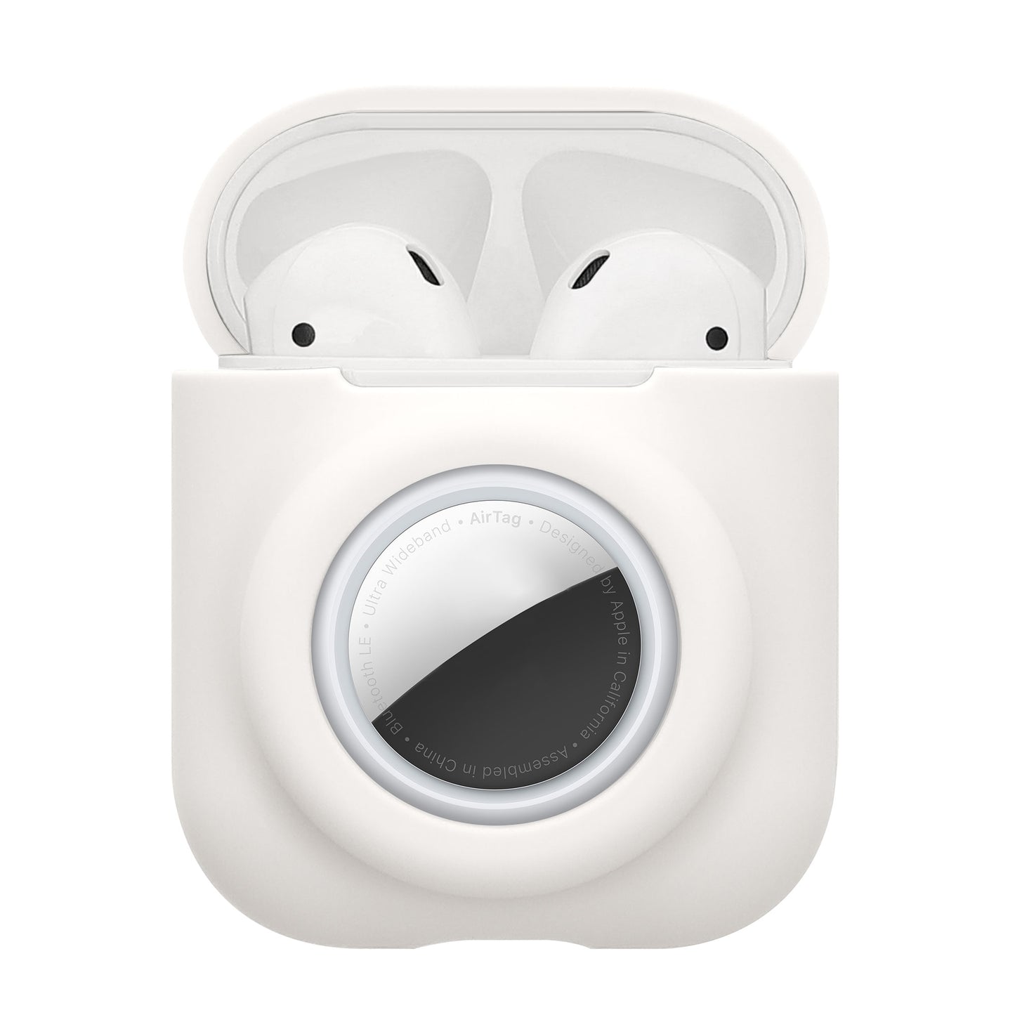 kwmobile 2-in1 Hülle kompatibel mit Apple Airpods 1 & 2 - Kopfhörer Case kompatibel mit Airtag - Weiches Silikon Cover - Schutzhülle mit Karabiner - Weiß Weiß  