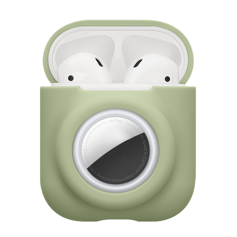 kwmobile 2-in1 Hülle kompatibel mit Apple Airpods 1 & 2 - Kopfhörer Case kompatibel mit Airtag - Weiches Silikon Cover - Schutzhülle mit Karabiner - Matcha Grün Matcha Grün  