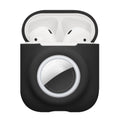 kwmobile 2-in1 Hülle kompatibel mit Apple Airpods 1 & 2 - Kopfhörer Case kompatibel mit Airtag - Weiches Silikon Cover - Schutzhülle mit Karabiner - Schwarz Schwarz  