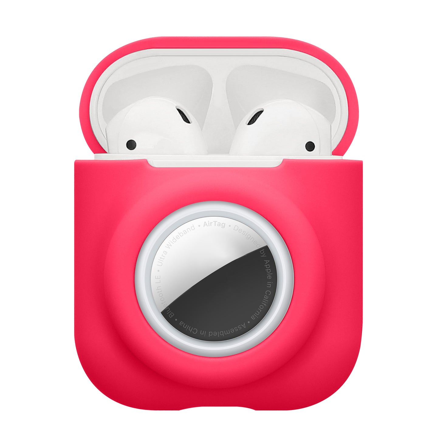 kwmobile 2-in1 Hülle kompatibel mit Apple Airpods 1 & 2 - Kopfhörer Case kompatibel mit Airtag - Weiches Silikon Cover - Schutzhülle mit Karabiner - Neon Pink Neon Pink  