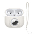 kwmobile 2-in1 Hülle kompatibel mit Apple Airpods Pro 2 - Kopfhörer Case kompatibel mit Airtag - Weiches Silikon Cover - Schutzhülle mit Karabiner - Weiß Weiß  