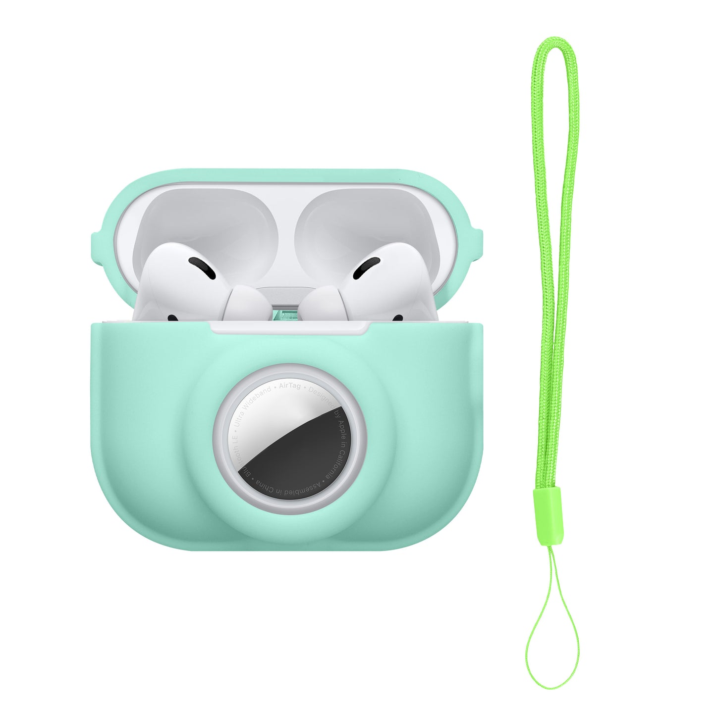 kwmobile 2-in1 Hülle kompatibel mit Apple Airpods Pro 2 - Kopfhörer Case kompatibel mit Airtag - Weiches Silikon Cover - Schutzhülle mit Karabiner - Mintgrün Mintgrün  