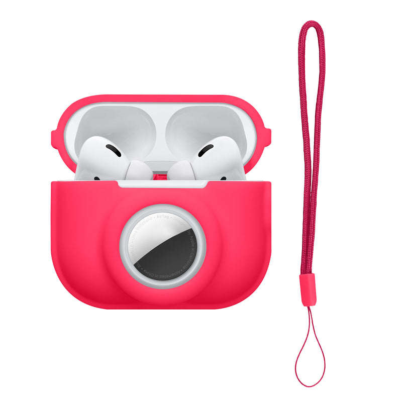 kwmobile 2-in1 Hülle kompatibel mit Apple Airpods Pro 2 - Kopfhörer Case kompatibel mit Airtag - Weiches Silikon Cover - Schutzhülle mit Karabiner - Neon Pink Neon Pink  