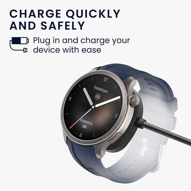 kwmobile USB Cable Charger compatible with Huami Amazfit Balance A2286 / Balance 2 A2429 / T-Rex 3 / Helio Strap Charging Cable - Smartwatch Replacement Cable - Fitness Tracker Charging Cable