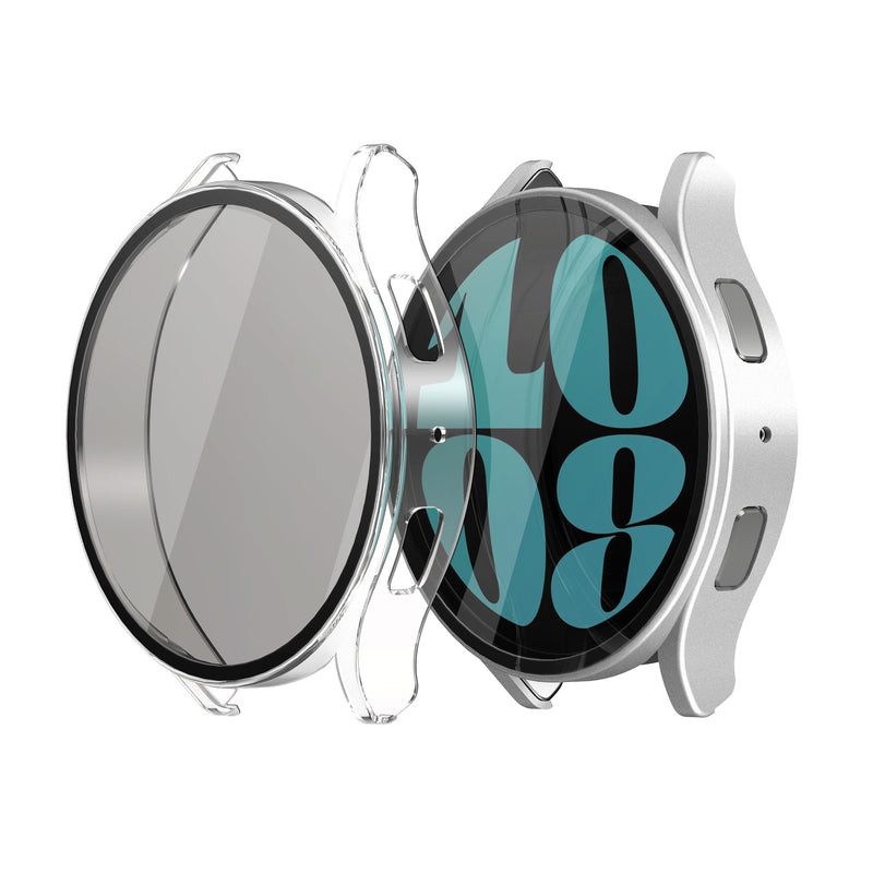 kwmobile 2x Rundum Cover kompatibel mit Samsung Galaxy Watch 6 40mm Hülle - Fullbody Fitnesstracker Privatsphäre Case - Set aus Glas - Transparent Silber Transparent  [dsg02]