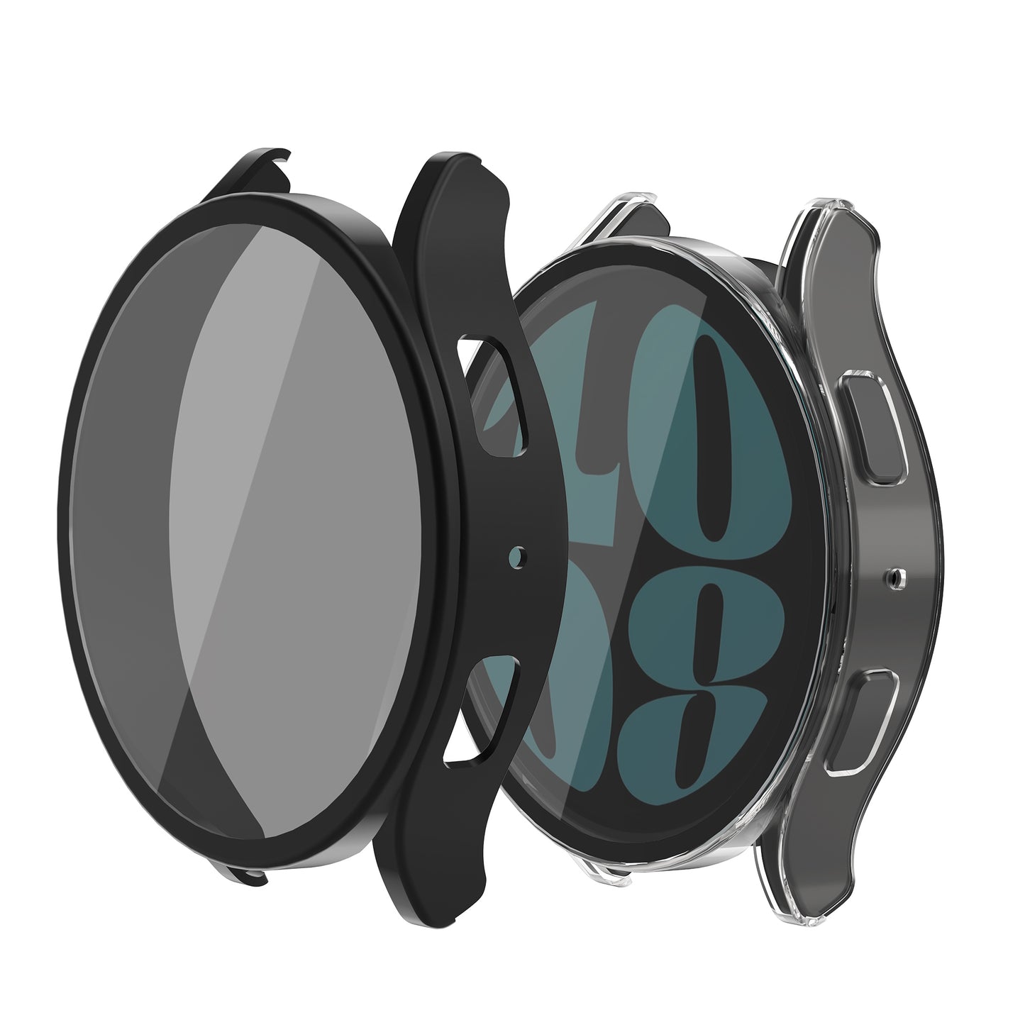 kwmobile 2x Rundum Cover kompatibel mit Samsung Galaxy Watch 6 44mm Hülle - Fullbody Fitnesstracker Privatsphäre Case - Set aus Glas - Transparent Schwarz Transparent  [dsg01]