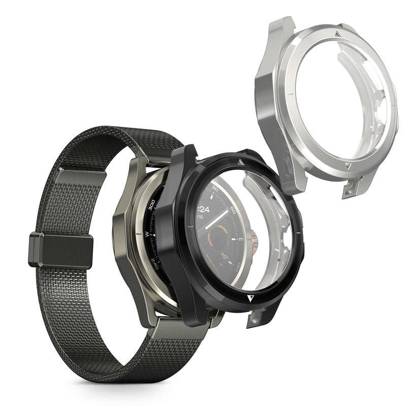 kwmobile 2x Schutzhülle kompatibel mit Xiaomi Watch S4 Sport Hülle - Fullbody Cover Set aus Silikon - Schwarz Silber Schwarz  [dsg02]